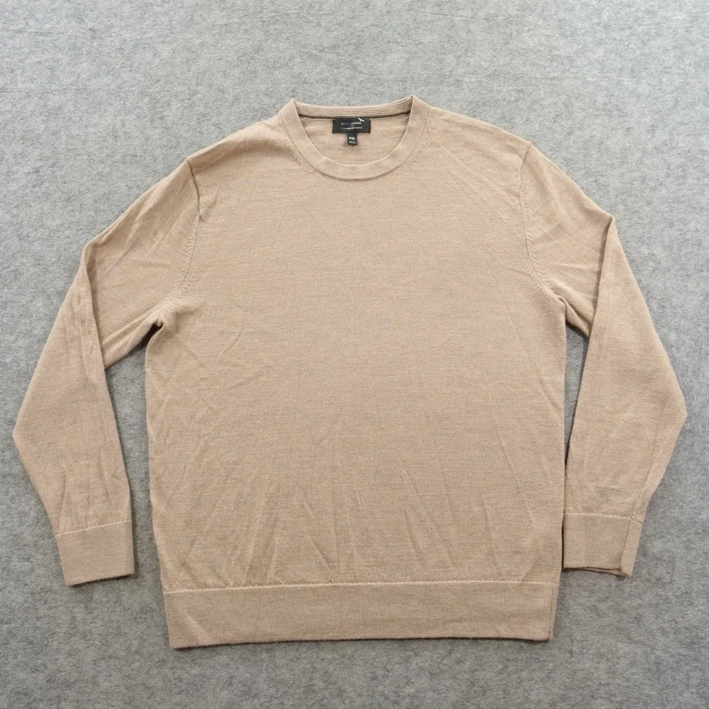 Banana Republic Sweater Mens 2XL XXL Beig eV Neck Lightweight Merino Wool Knit